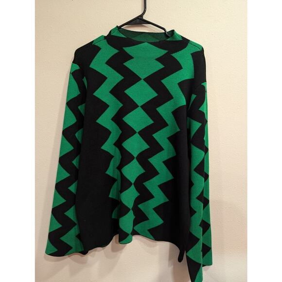 Women's green and black knit graphic sweater by Investments size XL - Picture 1 of 6